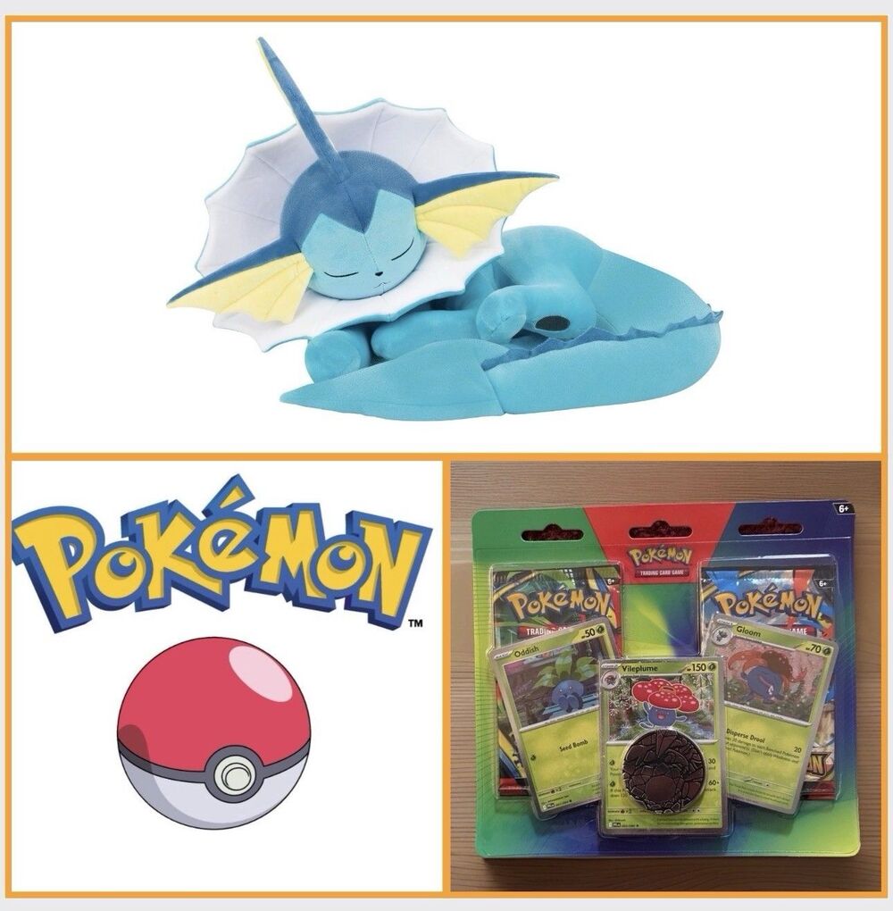 Pokemon Plush Sleeping Vaporeon 18 inch plush -- Jazwares + Blister Pack